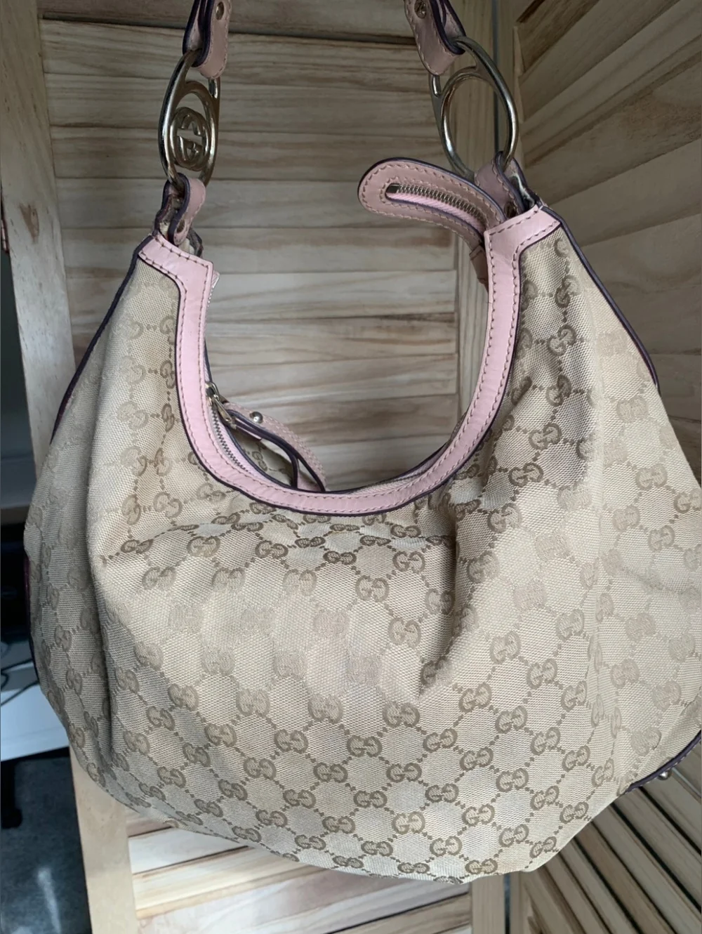 GUCCI/Ebony GG Canvas Interlocking G Medium Hobo Bag. - Picture 3 of 16